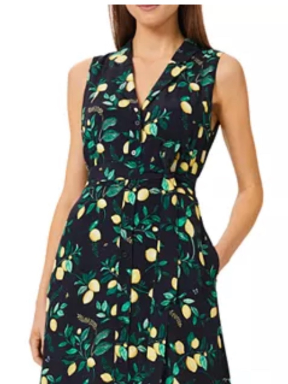 HOBBS LONDON Carina Lemon Print Shirt Dress Summer Elastic Waist Fruit Summer